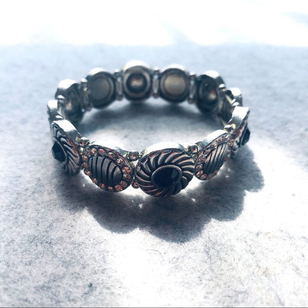 Silver Tone Gemstone Stretch Bracelet, Free Size